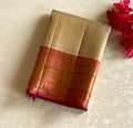 Traditional Ivory Silk Saree with Fuchsia Pallu Gold Brocade Border