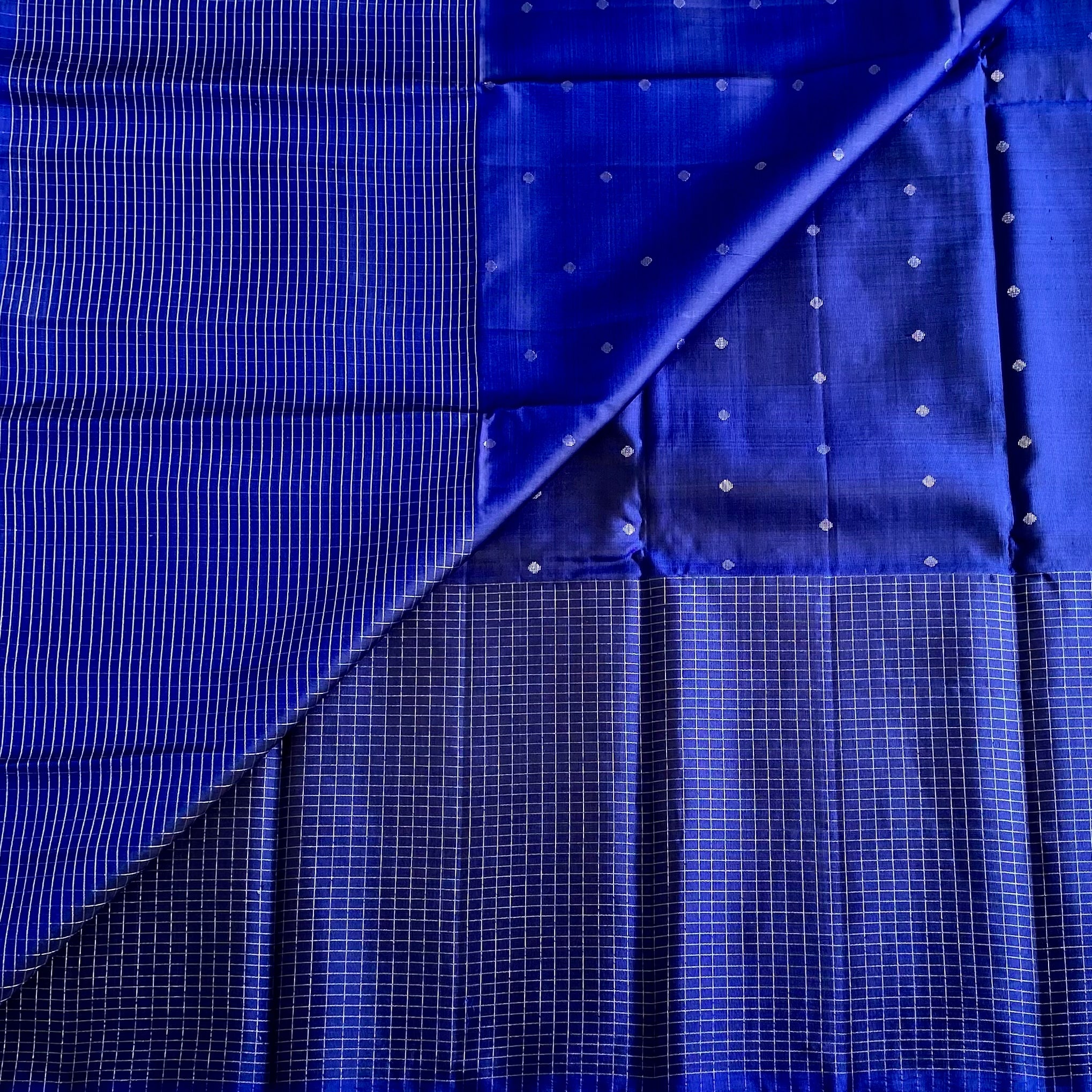 Royal Blue Designer Pure Silk Saree With Silver Floral Border And Tassels