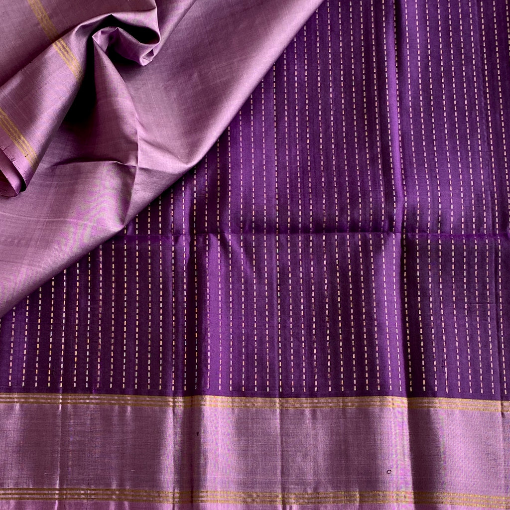 Deep Purple Designer Pure Silk Saree With Metallic Lavender Floral Pallu