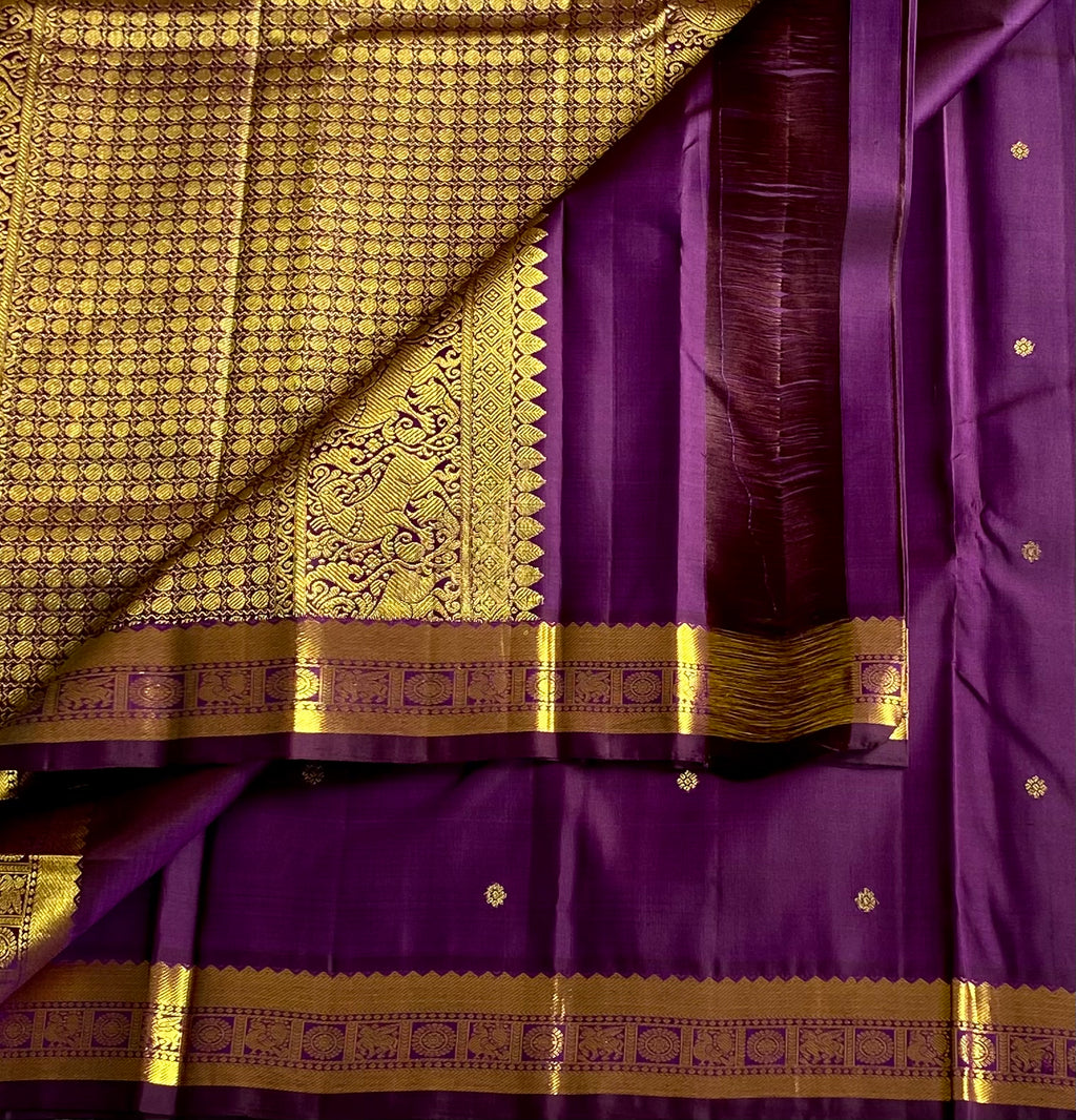 Royal Purple Woven Saree Gold Zari Brocade Border For Wedding