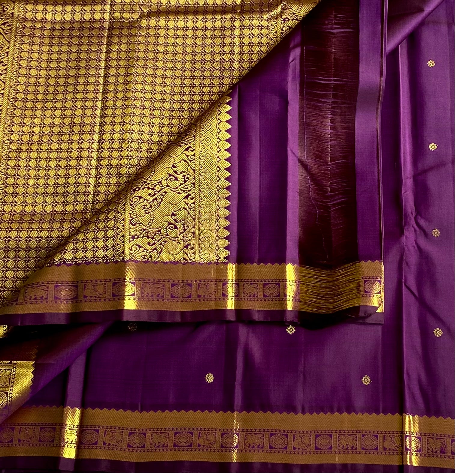 Royal Purple Woven Saree Gold Zari Brocade Border For Wedding