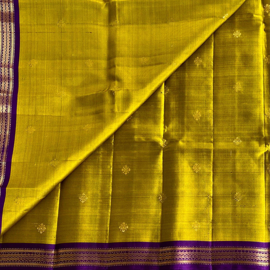 Olive Green And Royal Purple Designer Pure Silk Saree For Weddings