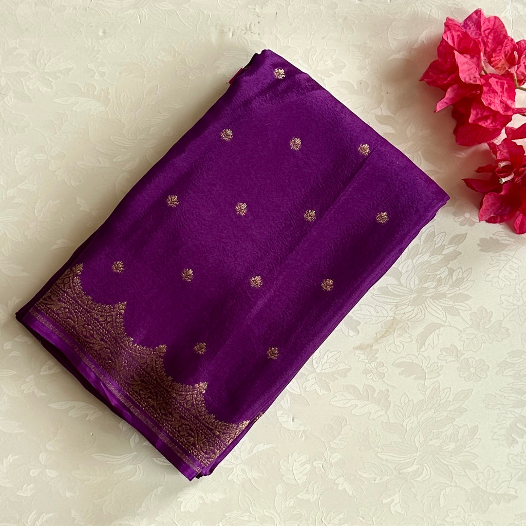 Cadbury Purple Banarasi Silk Saree With Gold Brocade Motifs Traditional