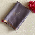 Slate Gray Designer Pure Silk Saree With Rani Pink Pallu