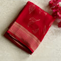 Scarlet Silk Saree Gold Bird Leaf Woven Pallu Border Elegant Traditional