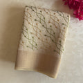 Ivory Taupe Vine Embroidered Saree Lightweight Fringed Pallu Elegant Traditional