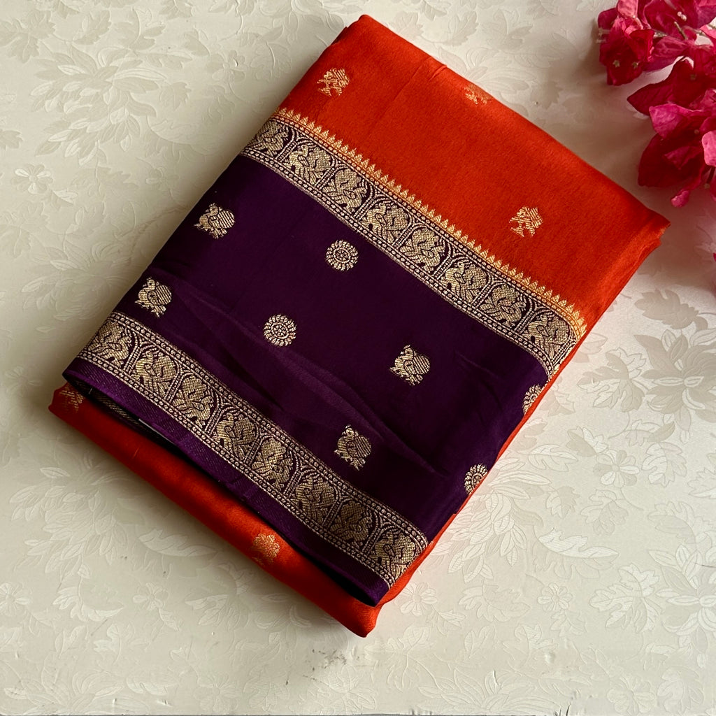 Stunner rust orange with purple premium soft crepe silk