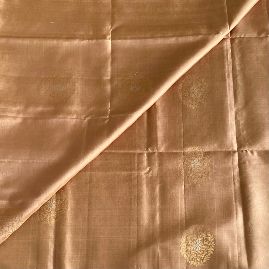 Champagne Designer Pure Silk Saree With Antique Gold Buttas