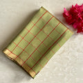 Sage Green Designer Pure Silk Saree With Crimson Red Pallu