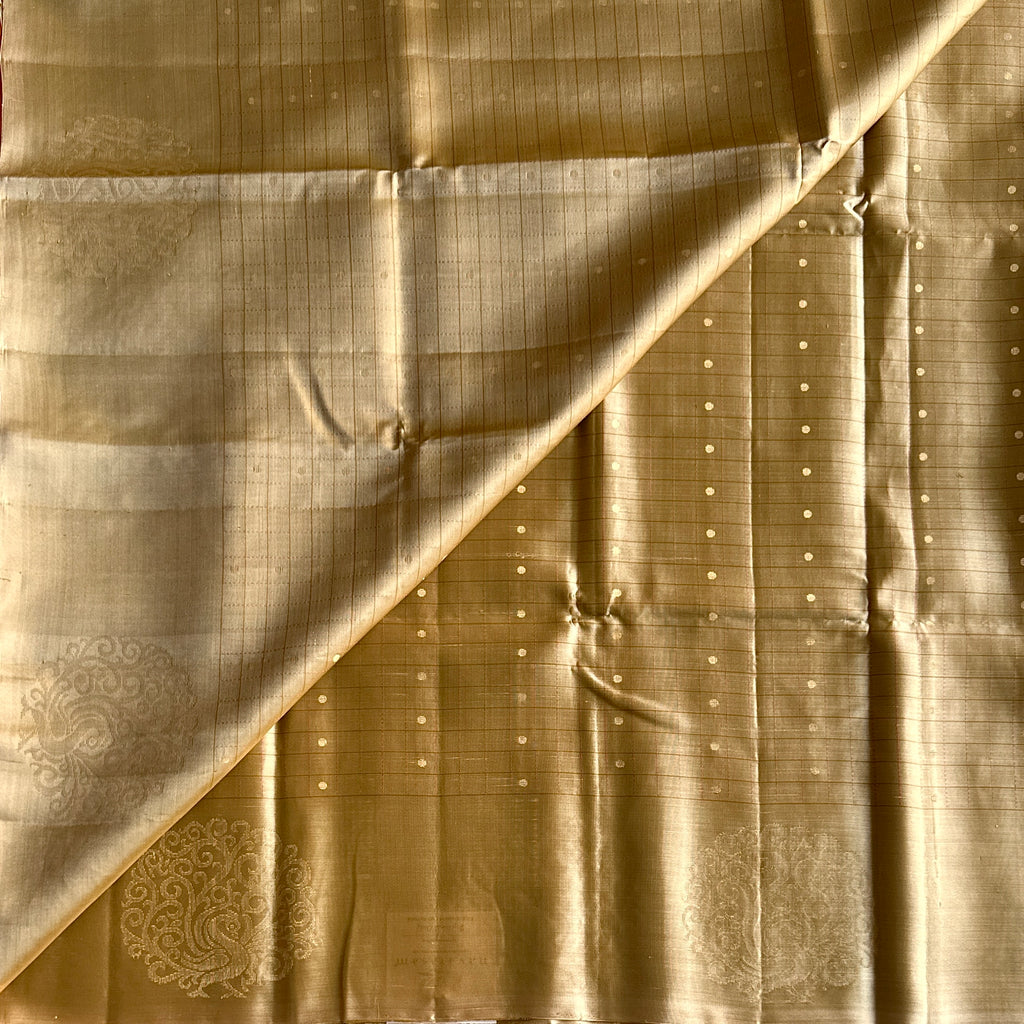 Saffron Orange Silk Saree Champagne Gold Paisley Brocade Wedding
