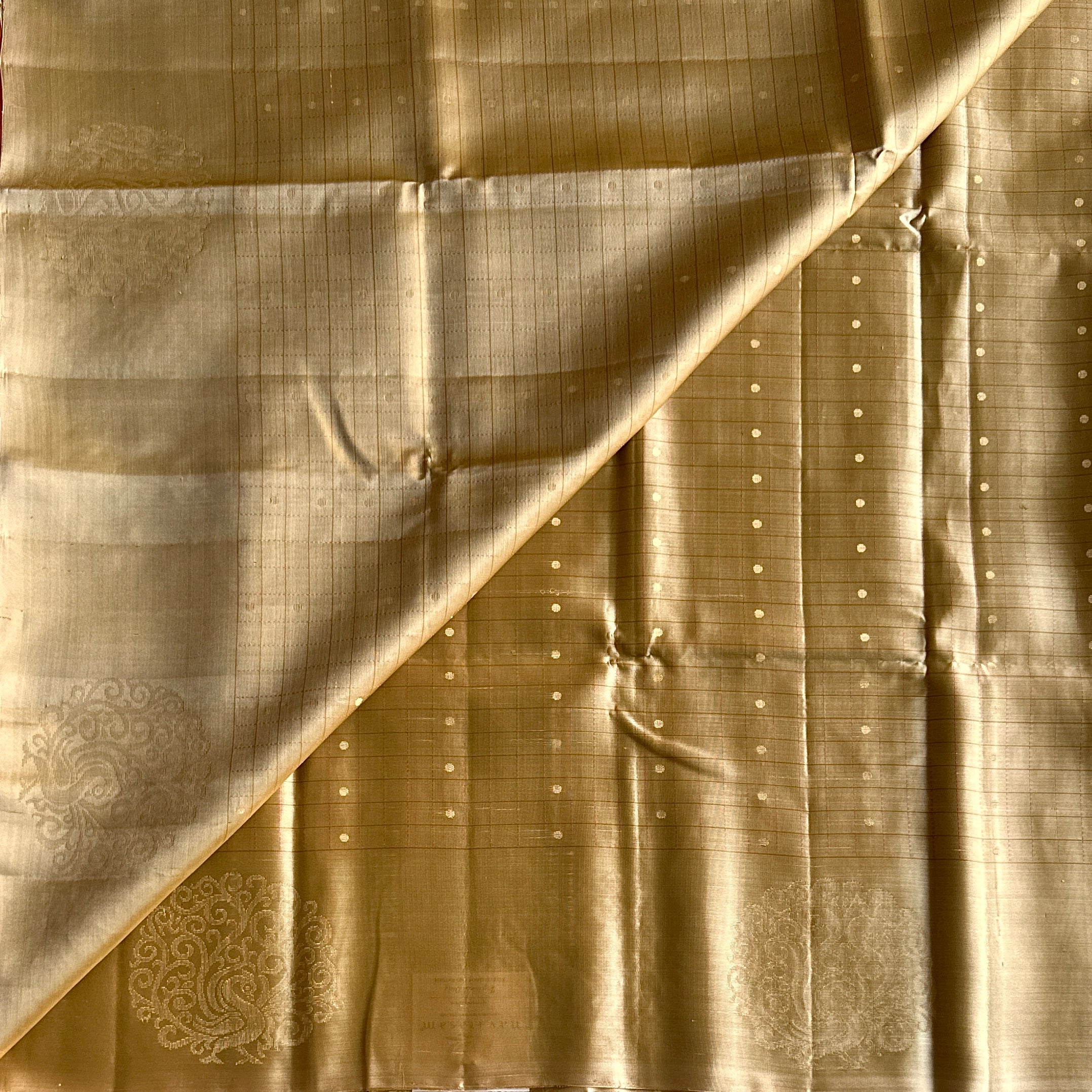 Saffron Orange Silk Saree Champagne Gold Paisley Brocade Wedding