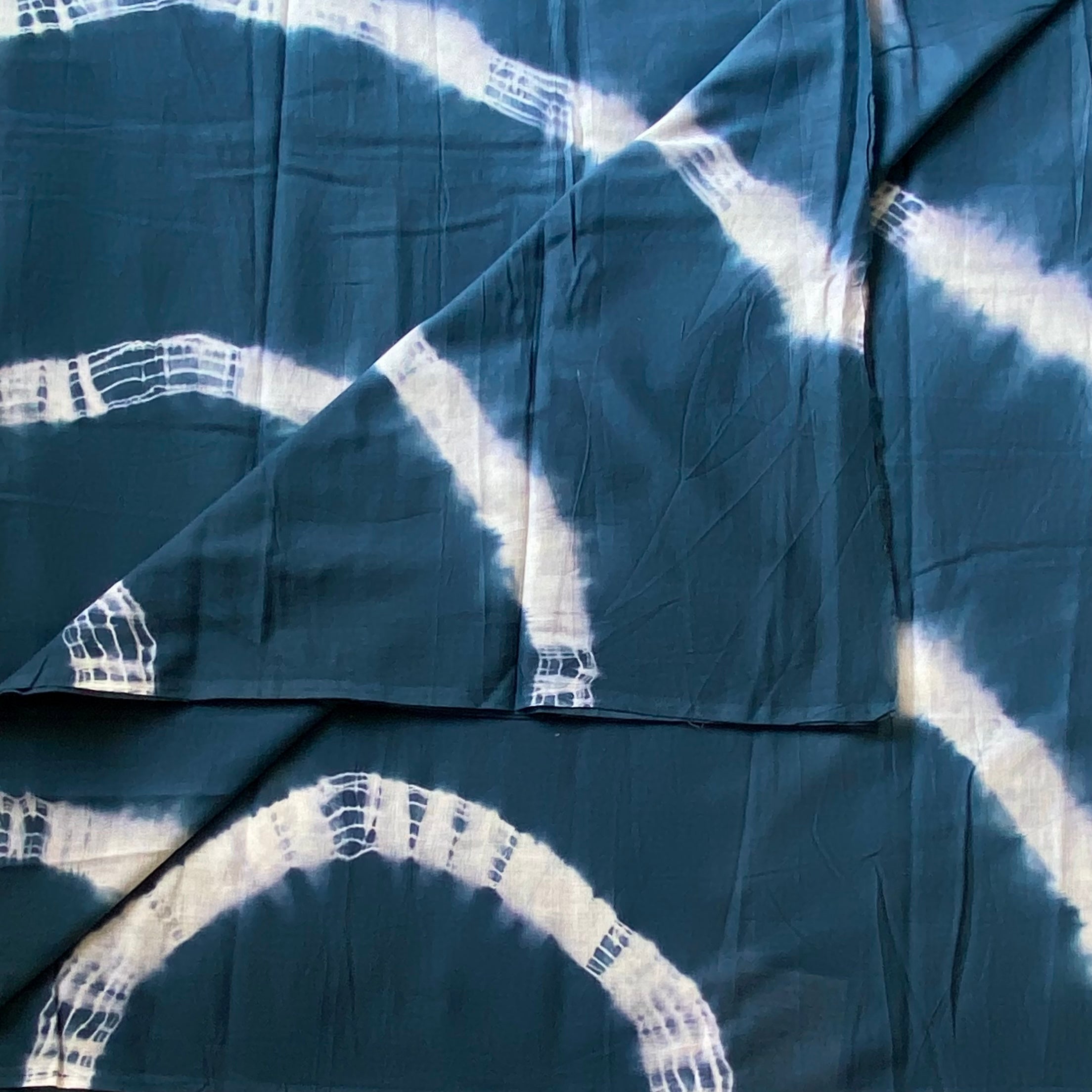 Indigo Tie Dye Saree White Arched Bands Soft Drape