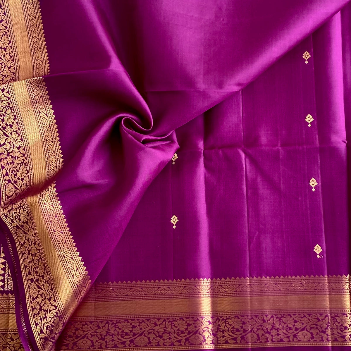 Rich Magenta Designer Pure Silk Saree With Antique Gold Zari