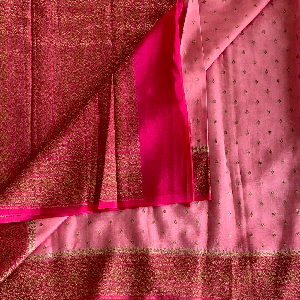 Magenta Gold Brocade Silk Saree Traditional Wedding Festive Wear