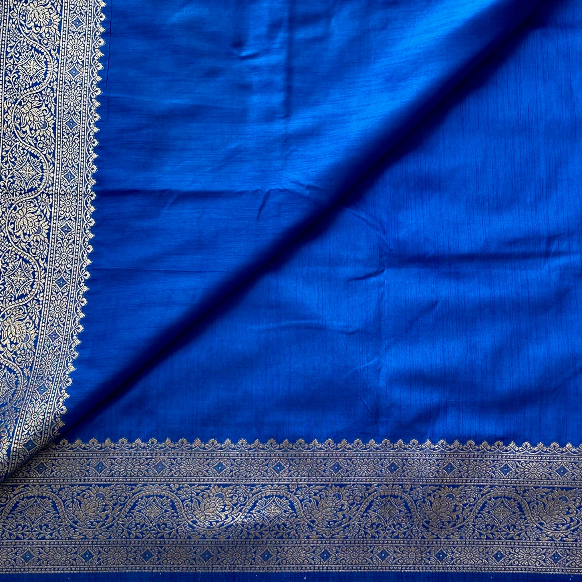 Royal Blue Jamawar Silk Saree Magenta Olive Paisley Pallu Silver Zari