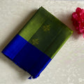 Olive Green Designer Pure Silk Saree With Royal Blue Pallu