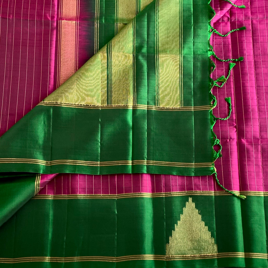 Magenta Designer Pure Silk Saree With Emerald Green Pallu