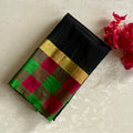 Jet Black Designer Pure Silk Saree With Rare Multicoloured borders