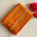Saffron Orange Zari Striped Saree With Gold Floral Motifs