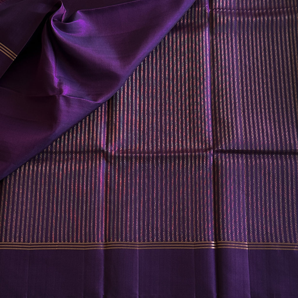 Royal Violet Saree Metallic Gold Woven Pallu Narrow Border Tassels