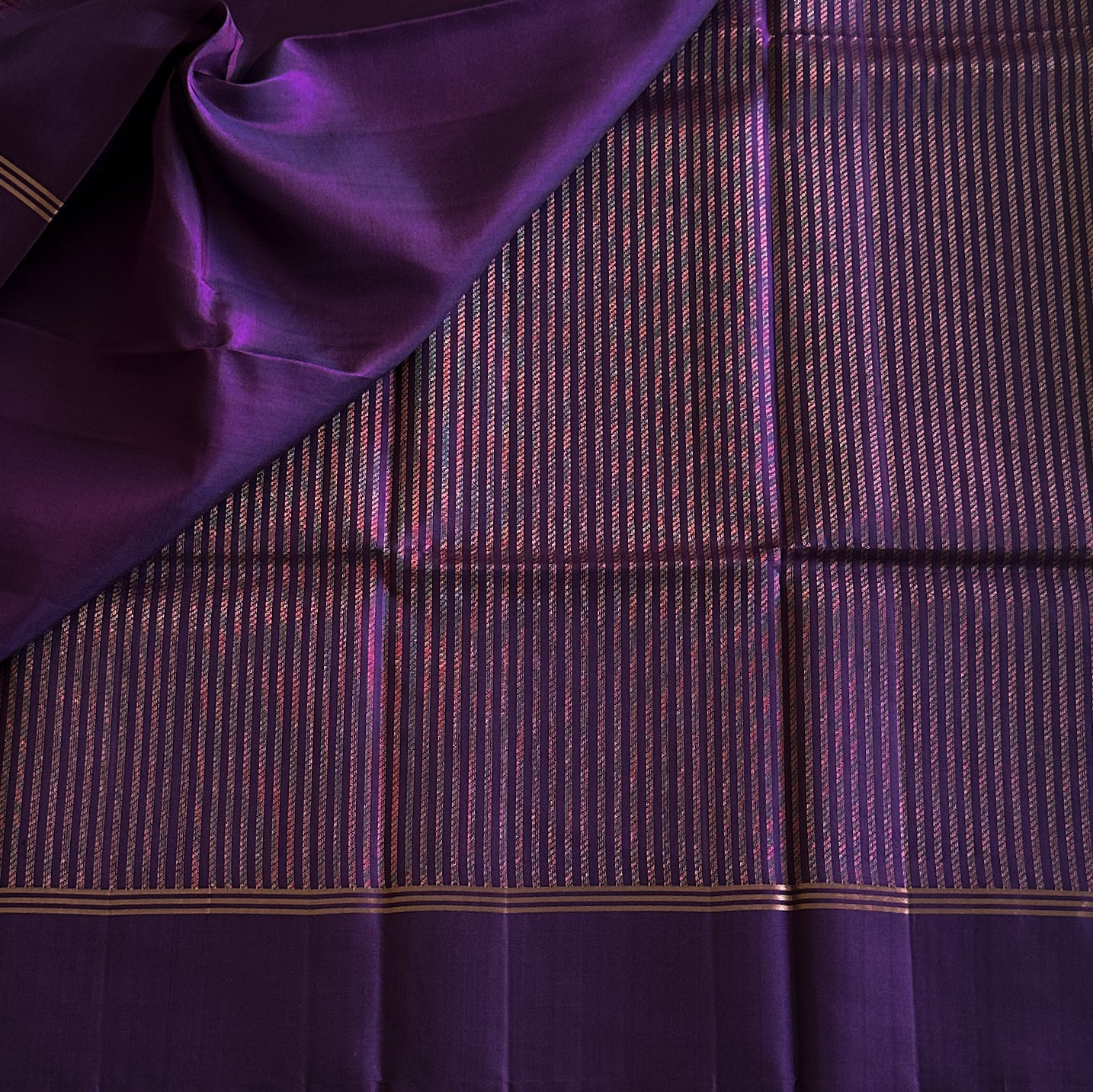 Royal Violet Saree Metallic Gold Woven Pallu Narrow Border Tassels