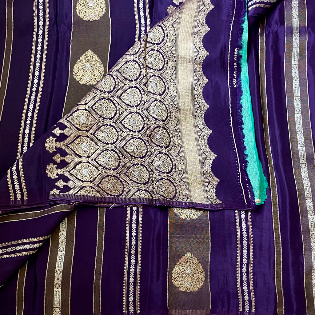 Royal Purple Silk Brocade Saree With Gold Zari Border
