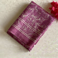 Plum Soft Tussar Silk Saree With Ivory Floral Border And Tassels