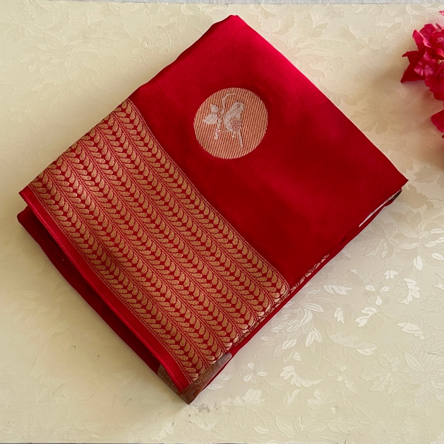 Deep Magenta Silk Saree Gold Buta Woven Border Pallu Elegant