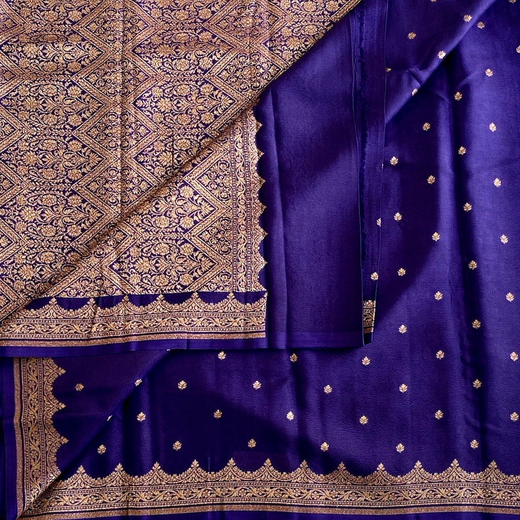Royal Purple Kanjeevaram Pure Zari Silk Saree With Antique Gold Brocade