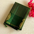 Magical Dual Shaded Emerald Green Designer Pure Silk with Zari Woven Stripes & Rich Pallu