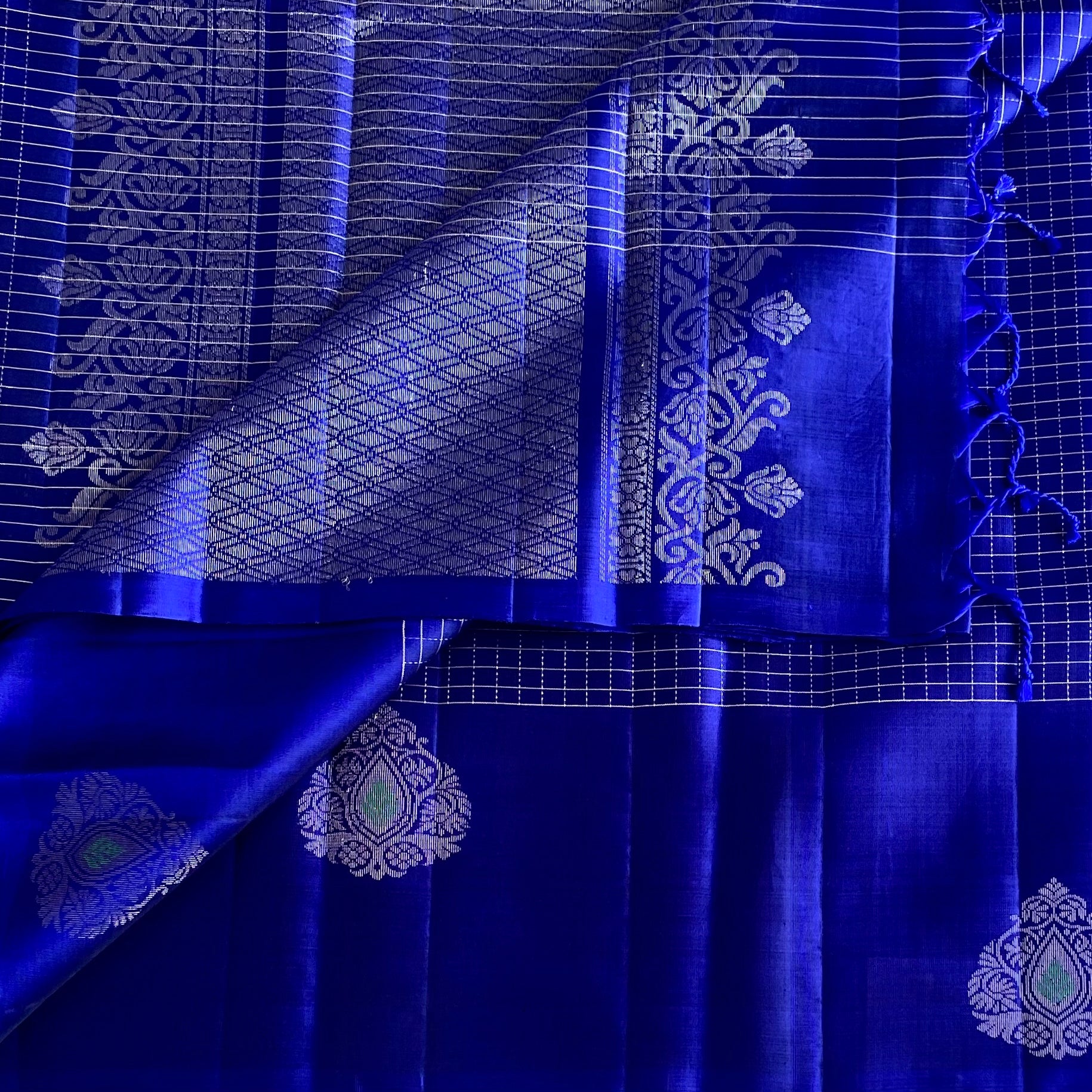 Cobalt Blue Designer Pure Silk Saree With Silver Zari Pallu