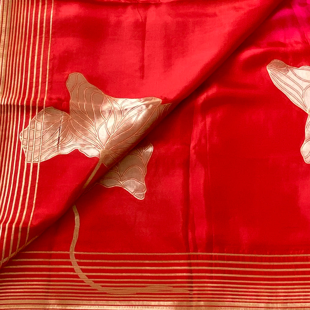 Ombre red with pink soft satin crepe designer stunner