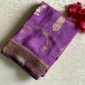 Bright Violet Soft Tussar Silk Saree With Zari Gold Pallu