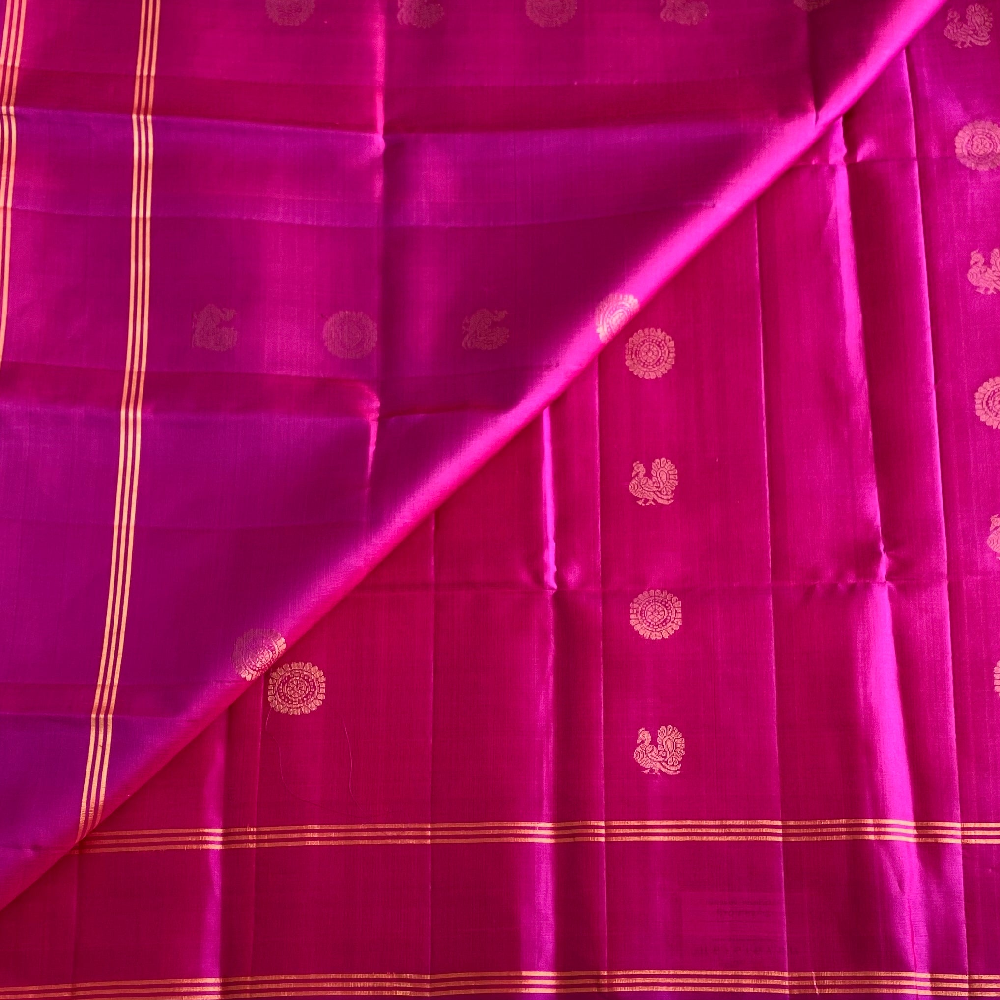 Pomegranate Pink Designer Pure Silk Saree With Sea Green Pallu