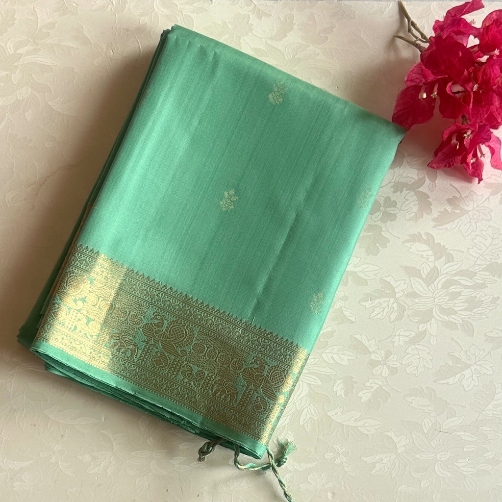 Seafoam Green Designer Handwoven Pure Silk with Elegant borders