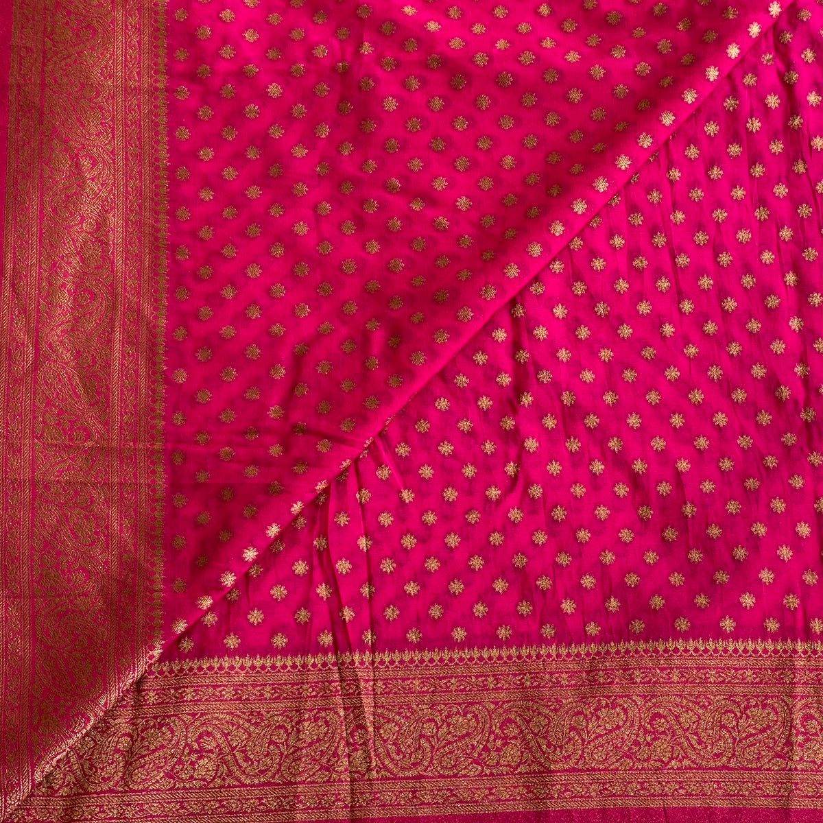 Rani Pink Soft Tussar Silk Saree With Antique Brocade Pallu