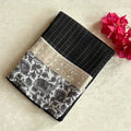 Charcoal Checked Saree Ivory Pallu Gold Zari Elephant Border Traditional