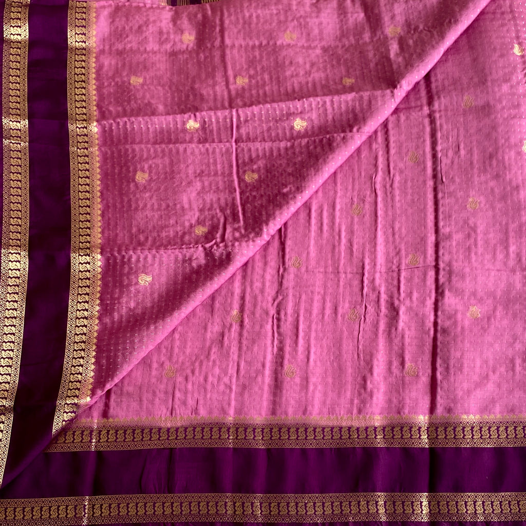 Lotus Pink Soft Tussar Silk Saree With Royal Purple Pallu