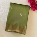 Traditional Emerald Olive Ikat Silk Saree Gold Butta Tassel Border