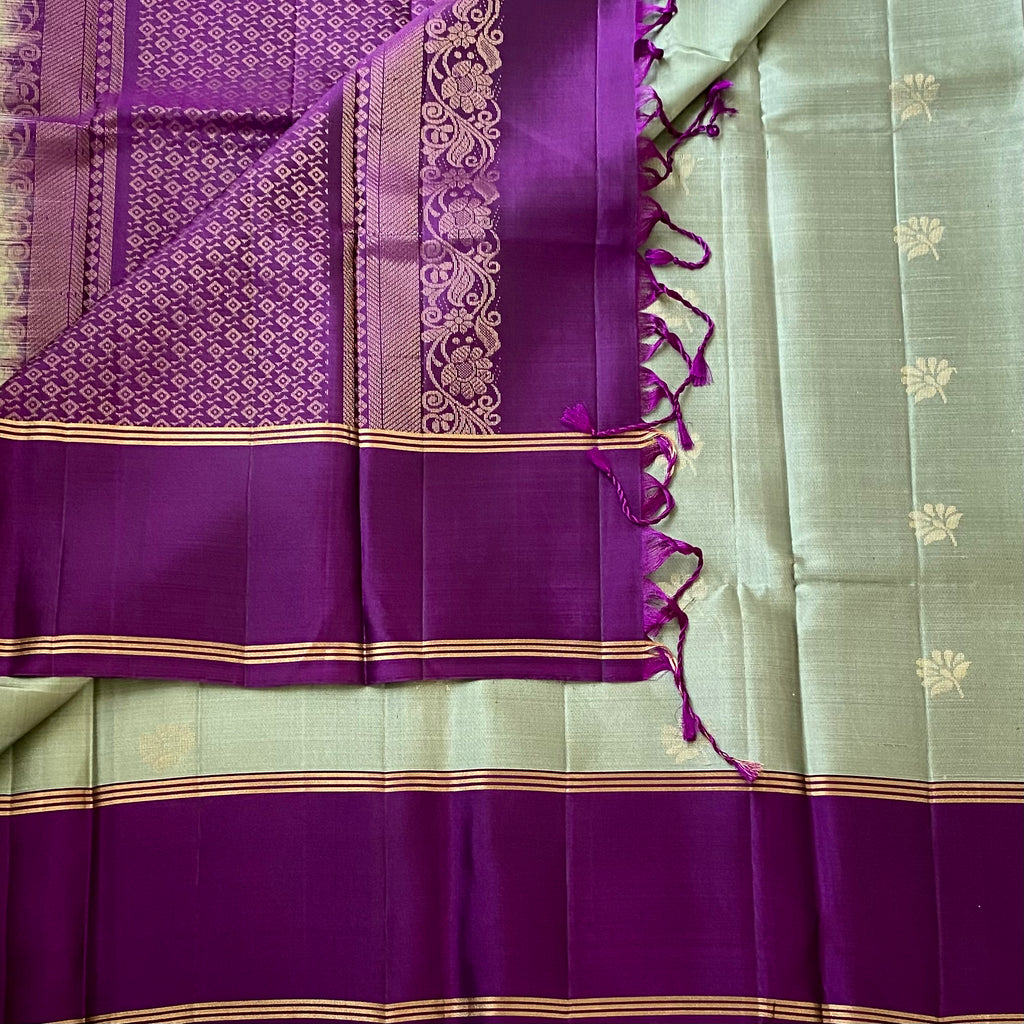 Mint Green with Purple Designer Light weight Pure Silk