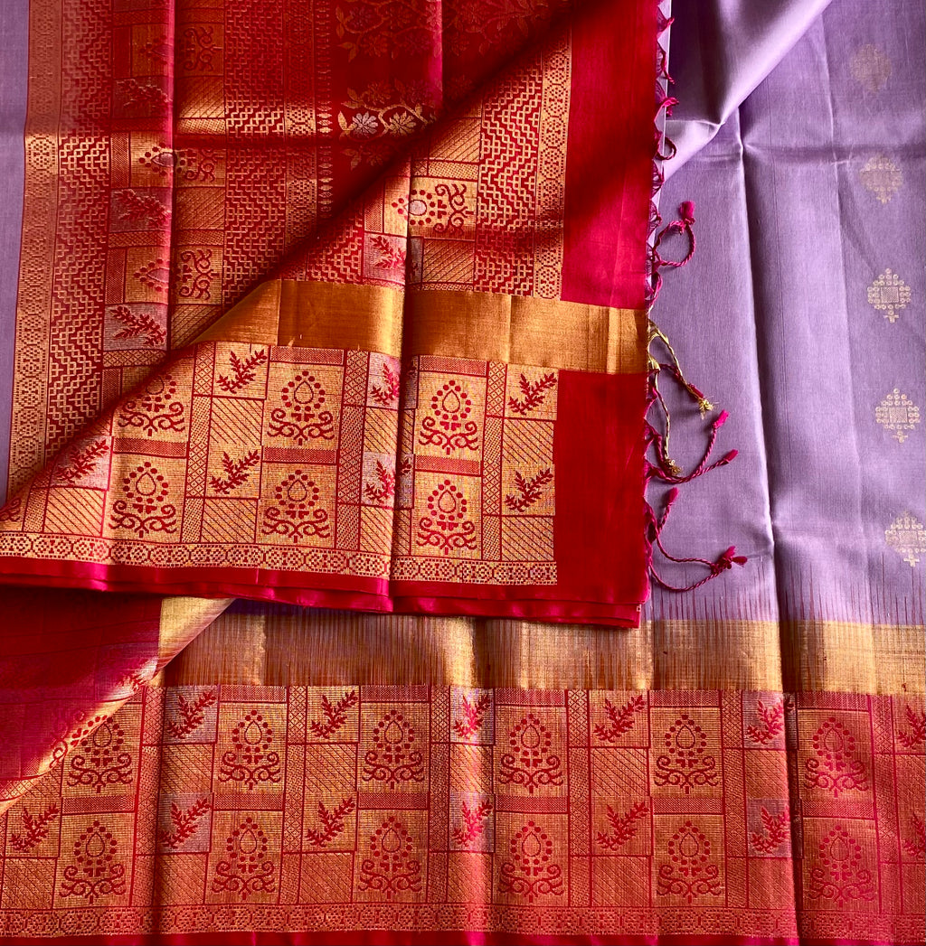 Lavender Magenta Saree Gold Brocade Floral Pallu Perfect For Weddings