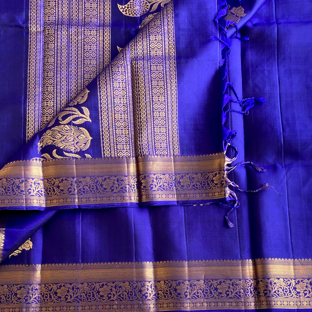 Royal Blue Designer Pure Silk Saree With Antique Gold Zari Work