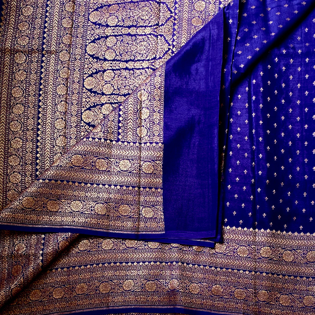 Royal Purple Silk Brocade Saree with Gold Zari Pallu Border