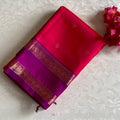 Amaranth Red Designer Pure Silk Saree With Dark Magenta Pallu And Kollam Butis