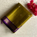 Olive Green And Royal Purple Designer Pure Silk Saree For Weddings