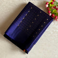 Deep Navy Blue And Mustard Gold Designer Pure Silk Saree