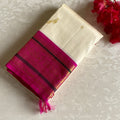 Ivory Pearl White Regal Pure Zari Kanjeevaram With Rani Pink Contrast