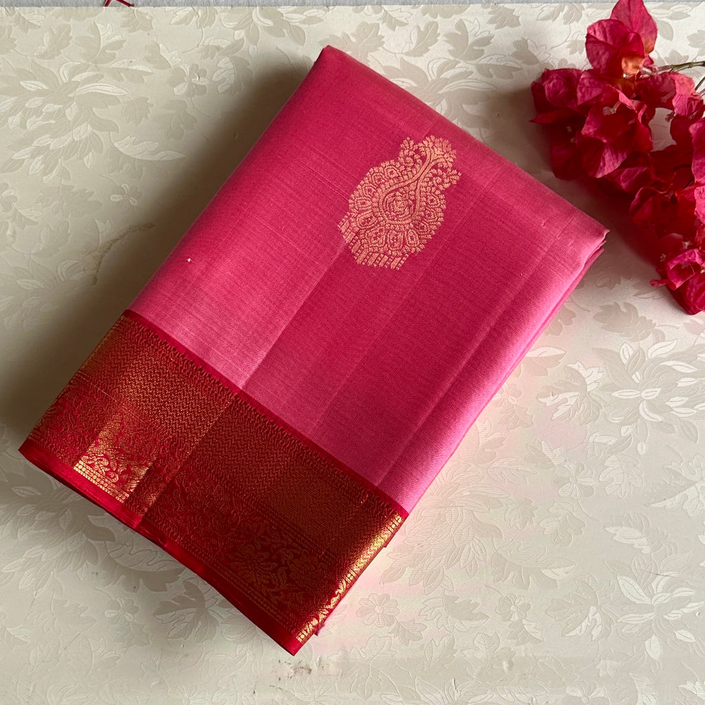 Rani Pink Designer Pure Silk Saree With Crimson Red Pallu