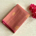 Dusty Rose Woven Saree With Gold Buttas Narrow Magenta Border