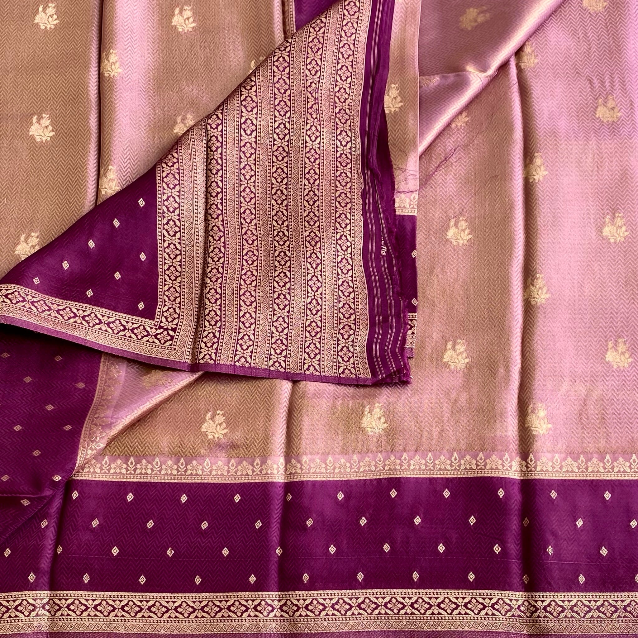 Blush Pink Soft Crepe Silk Saree With Rich Magenta Pallu Gold Zari